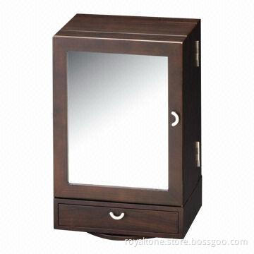 Wooden Jewelry Box with Matte Silver Hardware, Beige Lining